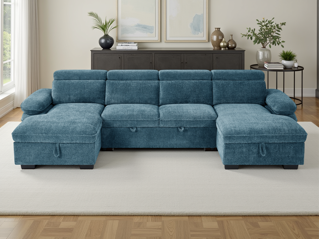 Hudson Sofabed U Shape Corner Blue