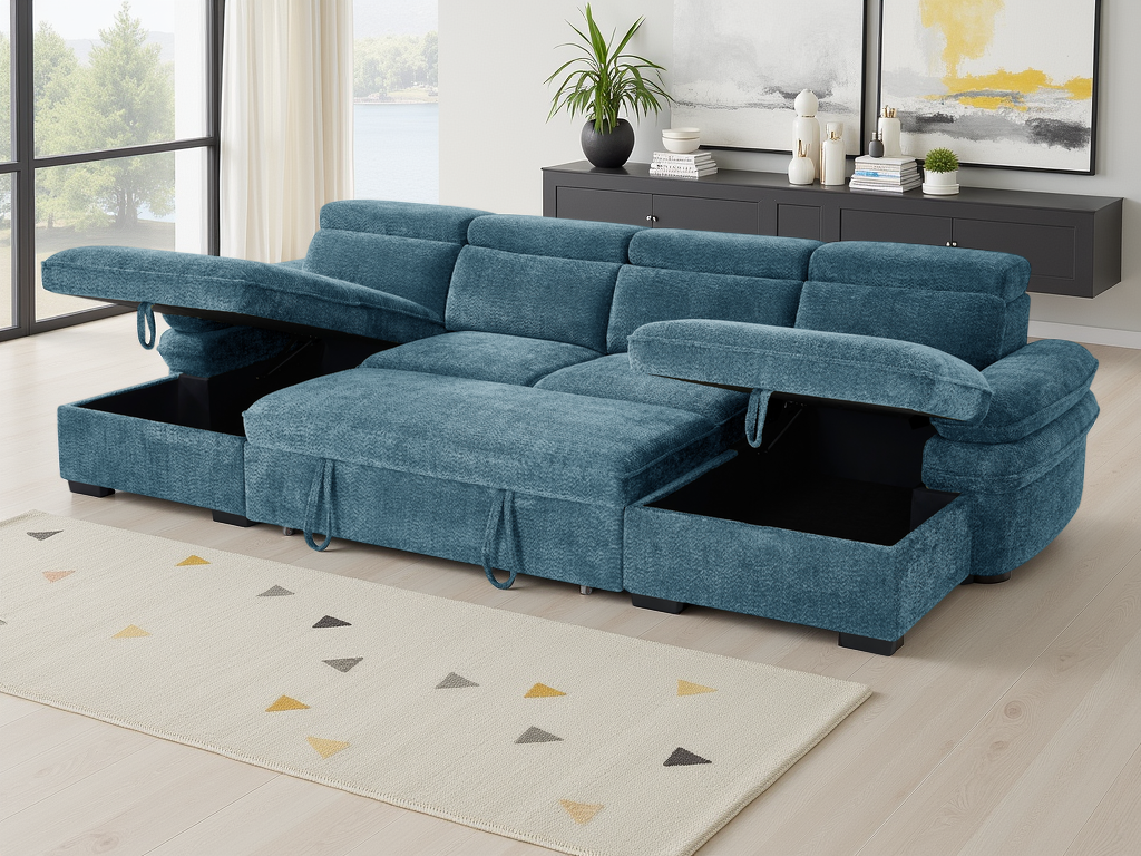 Hudson Sofabed U Shape Corner Blue