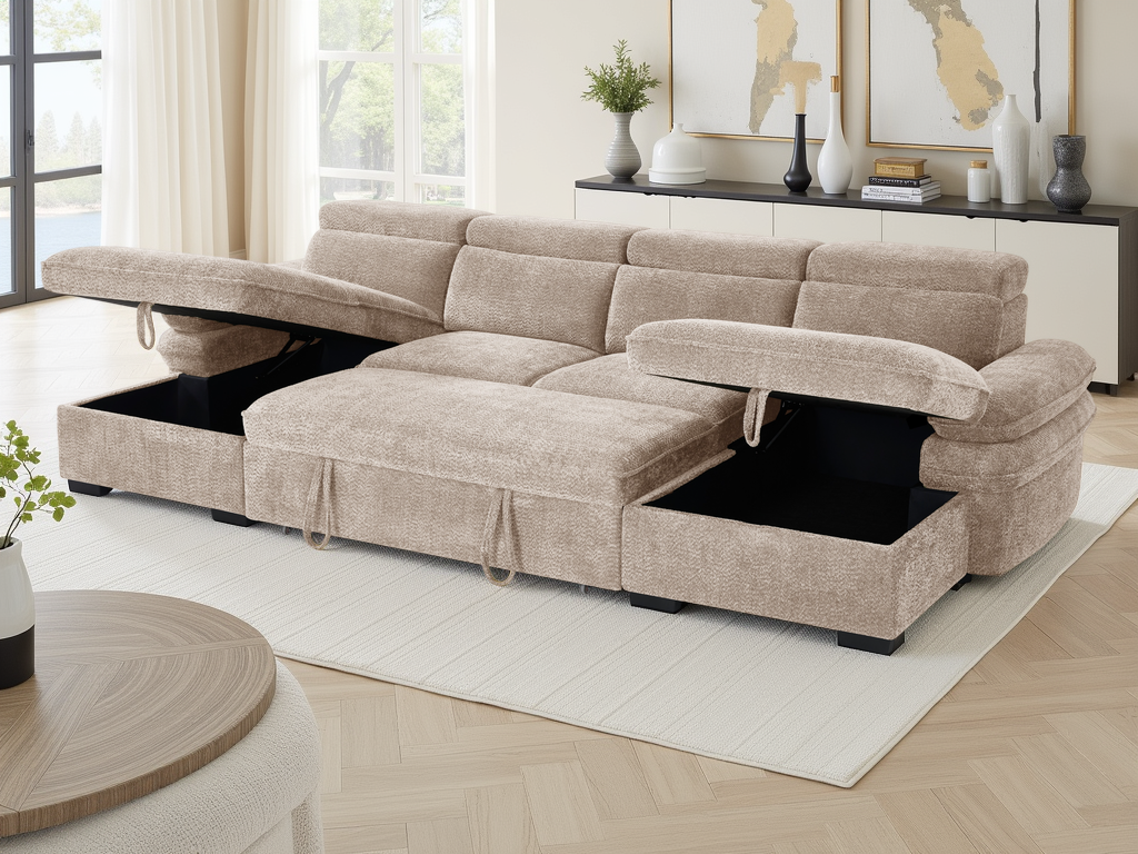Hudson Sofabed U Shape Corner Beige