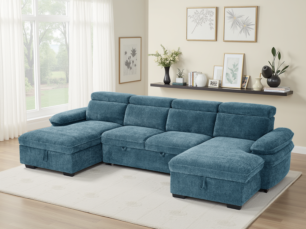 Hudson Sofabed U Shape Corner Blue