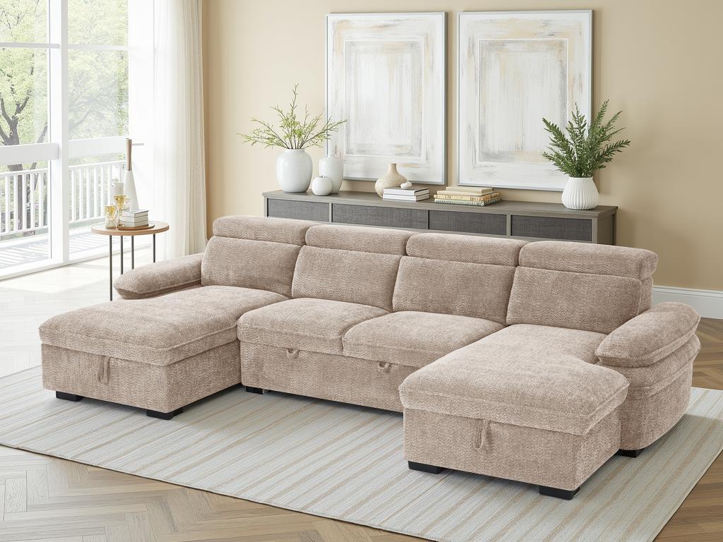 Hudson Sofabed U Shape Corner Beige