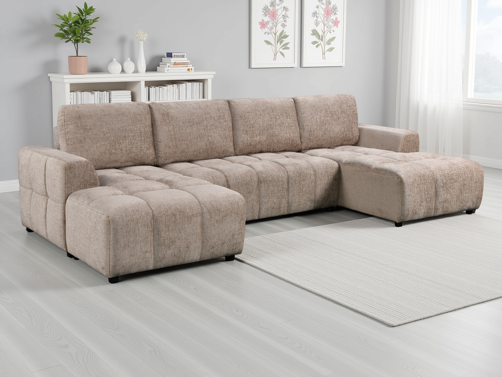 Shanghai Luxury U Shape Corner Sofabed Beige