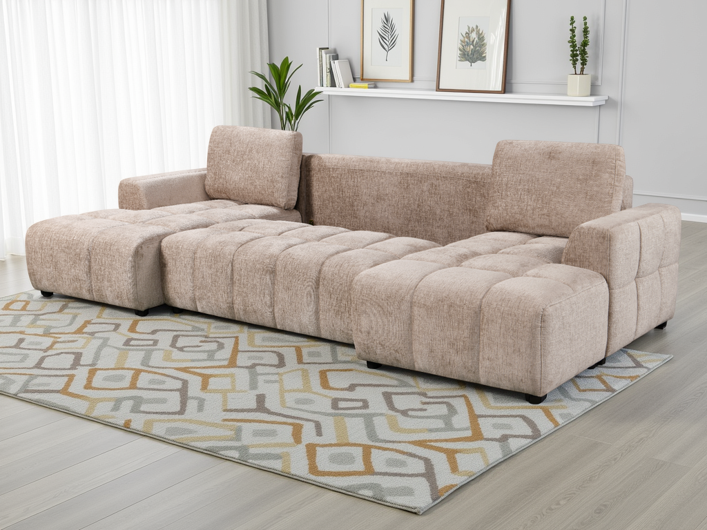 Shanghai Luxury U Shape Corner Sofabed Beige