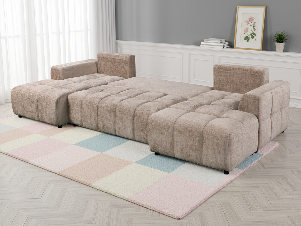 Shanghai Luxury U Shape Corner Sofabed Beige