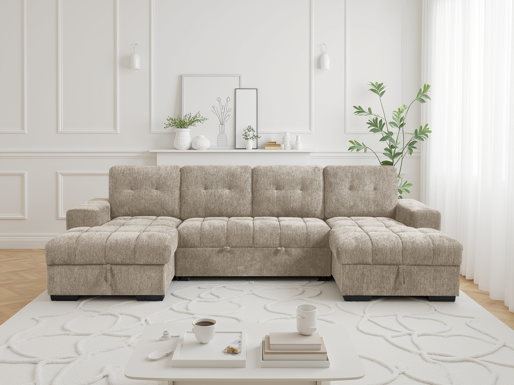 Palermo Sofabed U Shape Corner Beige