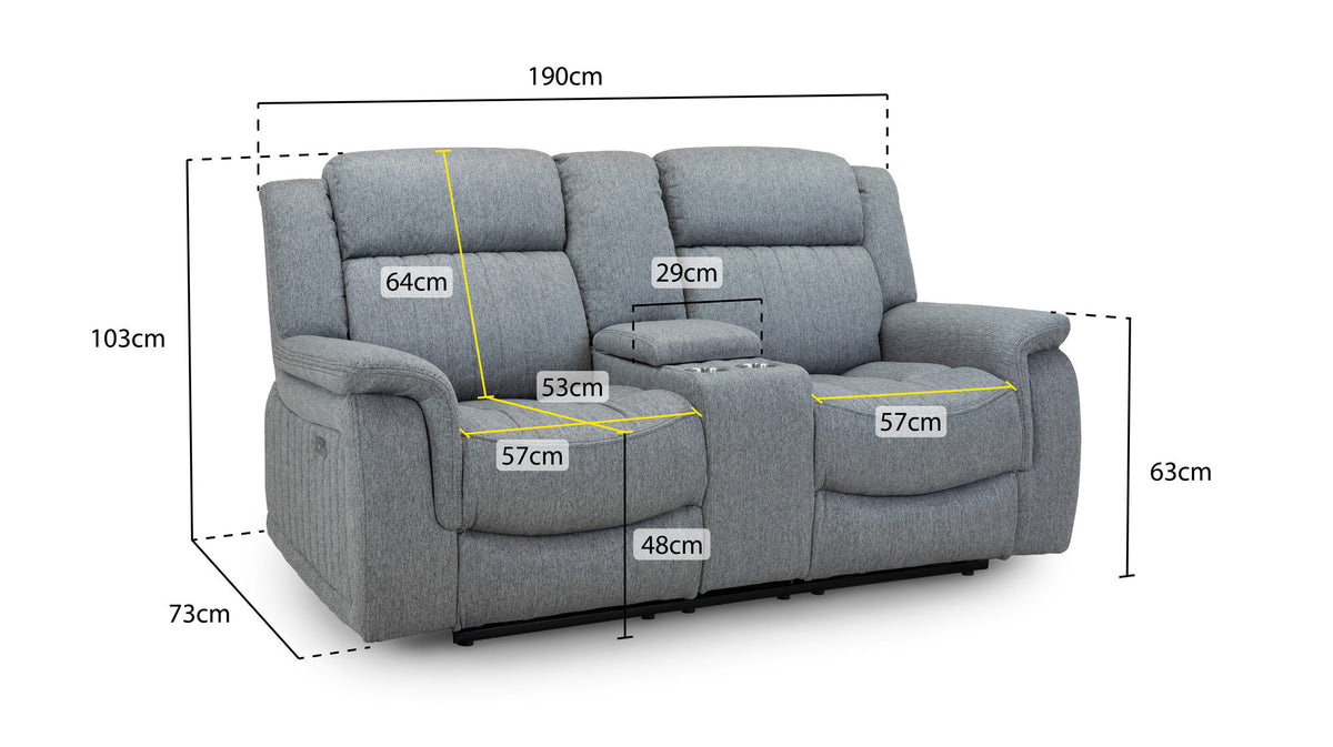 Linden Electric Recliner Sofa Grey 2 Seater dimensions