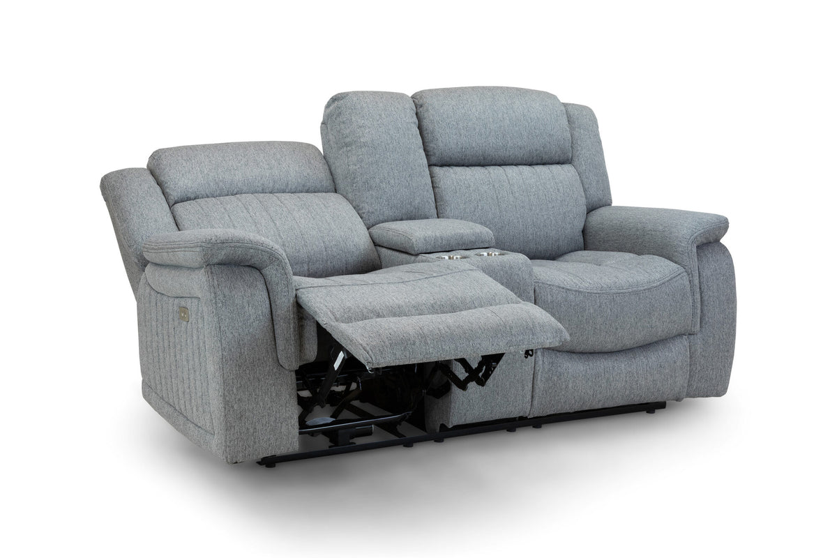 Linden Electric Recliner Sofa Grey 2 Seater with both seats reclined