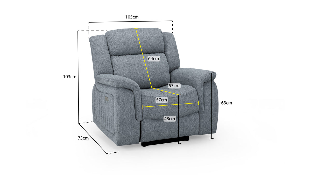 Linden Electric Recliner Sofa Grey Armchair dimensions
