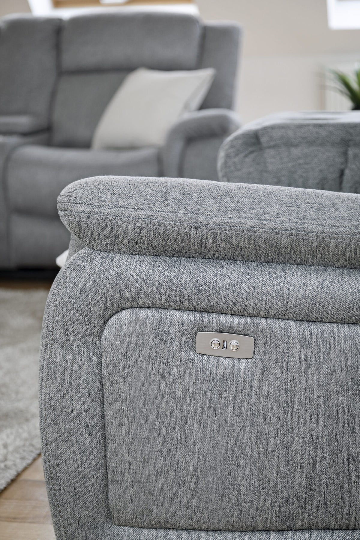 Linden Electric Recliner Sofa Grey Large Corner recline button