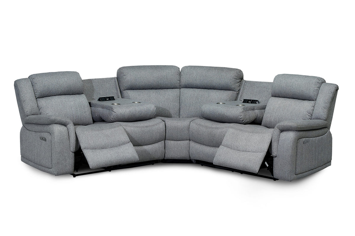 Linden Electric Recliner Sofa Grey Large Corner with both ends reclined