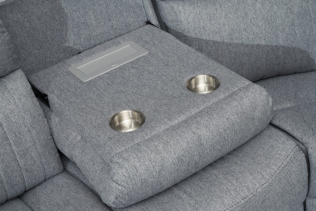 Linden Electric Recliner Sofa Grey Large Corner cup holders