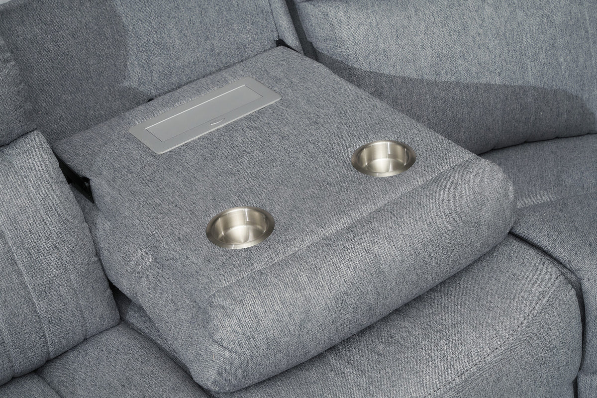 Linden Electric Recliner Sofa Grey Large Corner cup holders