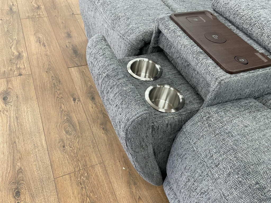 Owen Electric Recliner Sofa 2 Seater cup holders, Grey