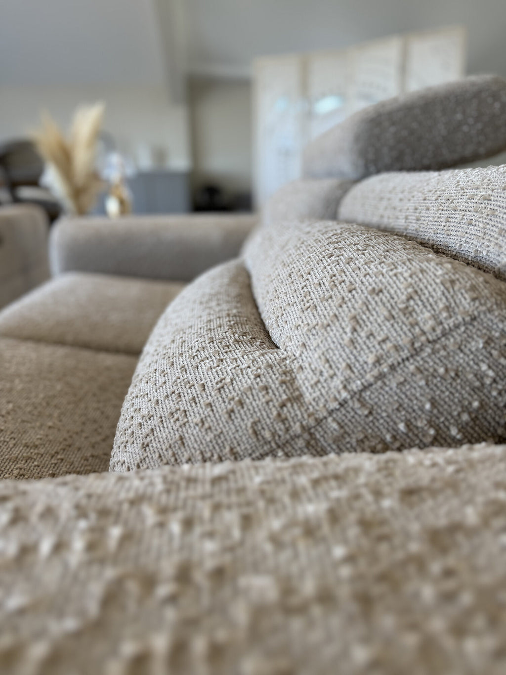 Tokyo Electric Recliner Armchair fabric close-up, Beige